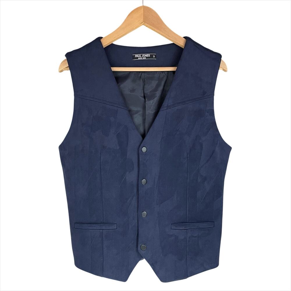 PAUL JONES Sueded Microfiber Snap-Front Vest Navy Blue Size M